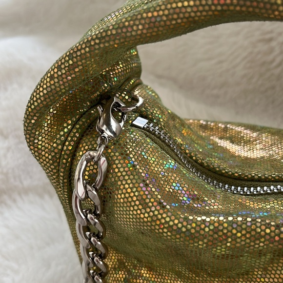 BY FAR baby Cush leather green shoulder bag purse zipper disco hologram $524 new - Picture 5 of 14